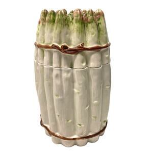 Vintage Italian Majolica Creamy White Asparagus Canister Made in Italy